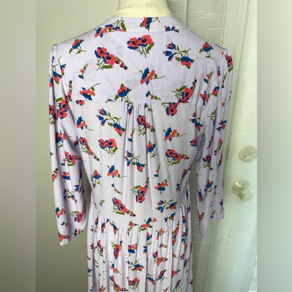 Anthropologie Maeve Juno Lilac Poppies Floral Spring Summer Tunic Dress XS - Picture 7 of 10